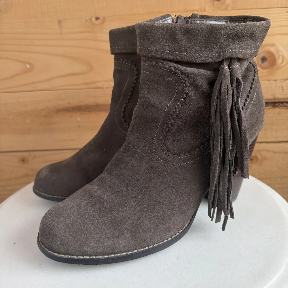 Sbicca Vintage Collection Boots Booties Grey Leather Block Heel‎ 10 Western Boho